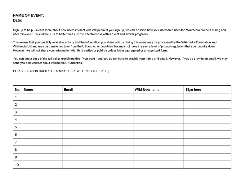 Event sign up form