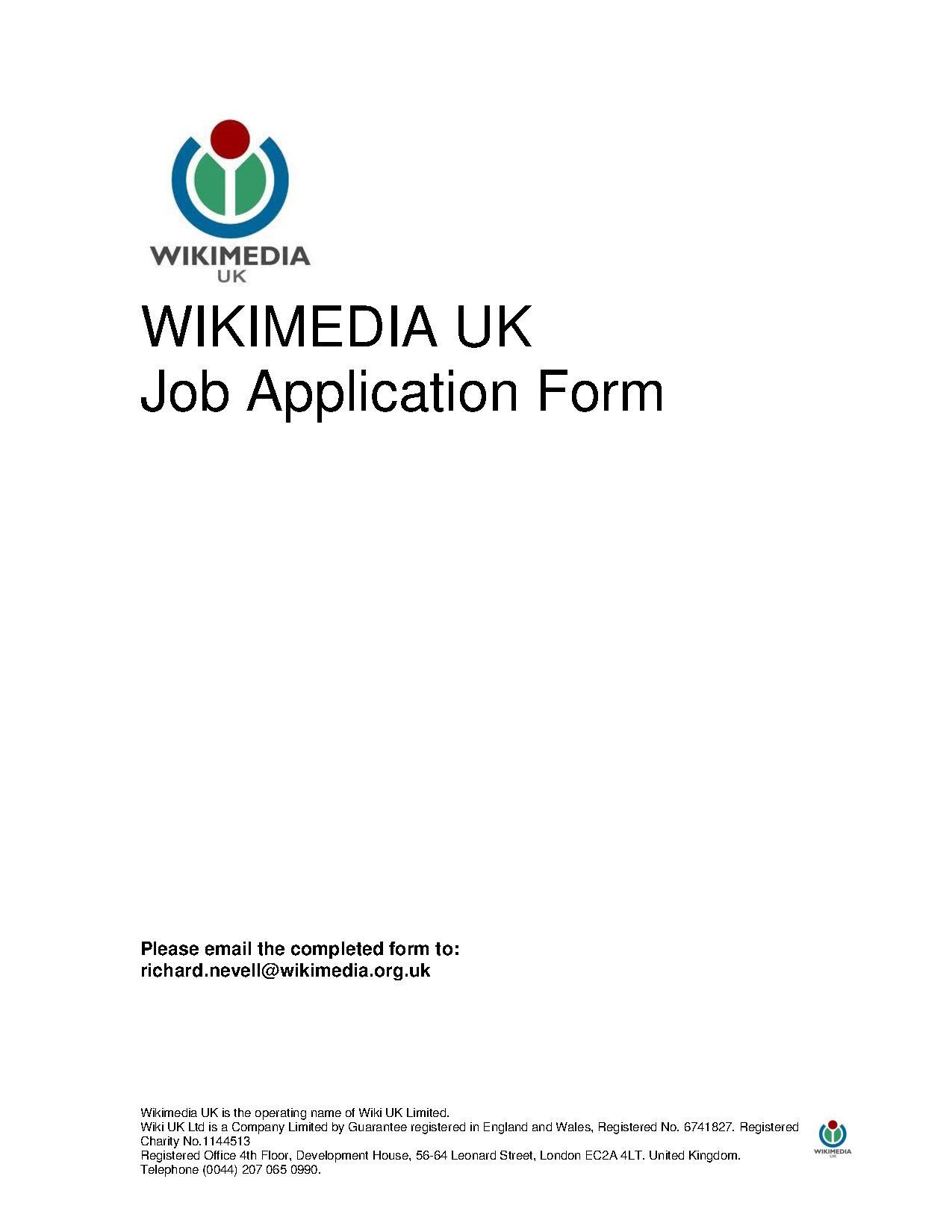 The application form for a job opening at Wikimedia UK.