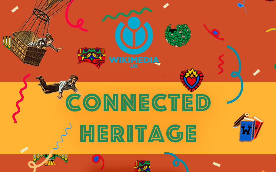 Connected Heritage flyer, Wikimedia UK logo, collage
